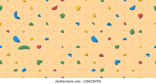 Holds for rock climbing on a wall in the gym. Seamless background flat style vector illustration.