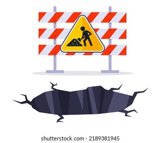 hole in the asphalt. road repair. flat vector illustration.