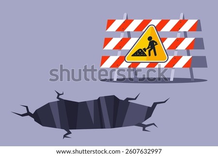 hole in the asphalt. road repair. flat vector illustration.