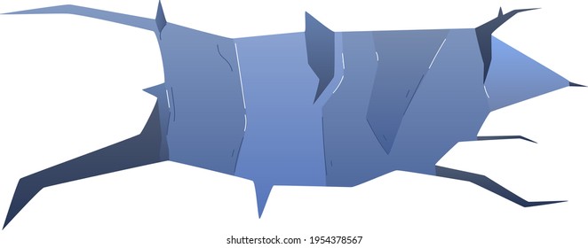 Hole breaking, ice crack, surface background, isolated on white, destruction damage, design, flat style vector illustration.