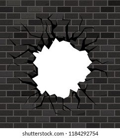 The hole in the brick wall of black bricks. Vector design.