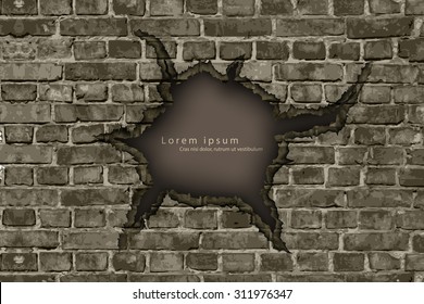 hole in the brick wall with shadows and text