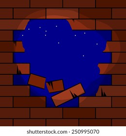 Hole in brick wall, vector illustration