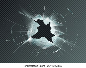 hole broken glass on transparent background. Vector illustration