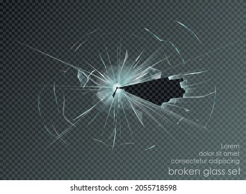 hole broken glass on transparent background. Vector illustration