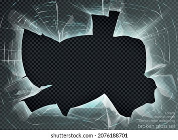 hole broken glass on transparent background. Vector illustration