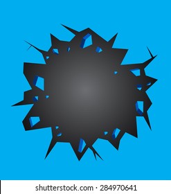Hole cracked in the blue wall vector
