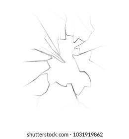 Hole with cracks on screen or glass, smashed or cracked window. Shattered background or breaking frame surface backdrop. Crime and anger, vandalism and vandal theme