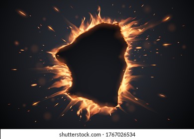 Hole With Explossive Fire And Spark Effect