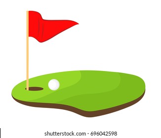 hole golf with red flag and white ball stock vector illustration design