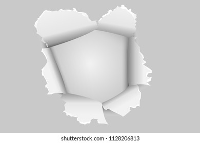 Hole in Gray paper. Vector illustration. Vector torn paper for scrapbook
