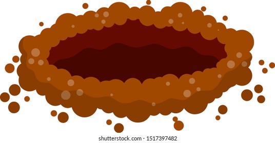 Hole in ground. Brown mud and rocks. Den of forest animal. Cartoon flat illustration