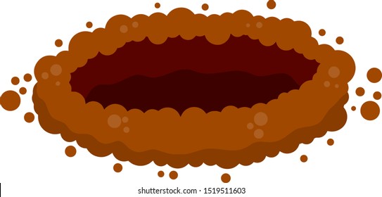 Hole in ground. Brown mud and rocks. Den of forest animal. Cartoon flat illustration