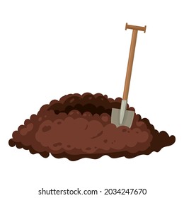 Hole in the ground, burrow ground works digging, pile dirt. Vector illustration cartoon style