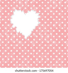Hole in heart shape on Polka dot background. Vector illustration