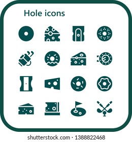 hole icon set. 16 filled hole icons.  Collection Of - Donut, Cheese, Sharpener, Doughnut, Golf, Porthole
