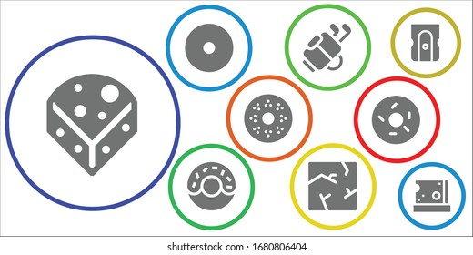 hole icon set. 9 filled hole icons. Included Cheese, Donut, Golf, Crack, Doughnut, Sharpener icons