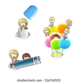 Hole with kids inside. Vector design