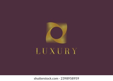 Hole Logo at Square Blending Line Gold Luxury Concept for Business Hotel Fashion Boutique Gem Jewelry Beauty Cosmetic