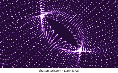 Hole made from flying particles. Abstract background. Futuristic technology style. 3d vector illustration. 