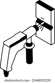 Hole Making Power Tool outline isometric vector, Handyman Services symbol, House Repairing sign, Civil Engineering Building Contractor illustration, Cordless Drills with handle concept