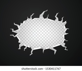 Hole On Transparent Background. Broken Wall Concept. Vector Illustration