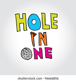 hole in one word golf sport clip art color - vector illustration