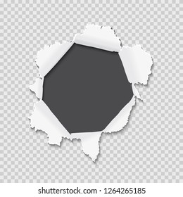 Hole in the paper with torn sides. Torn paper with ripped edges background. Vector illustration.