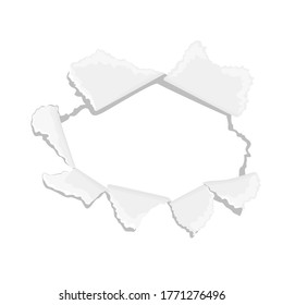 Hole in the paper. Vector illustration of  torn white sheet. Frame, border.