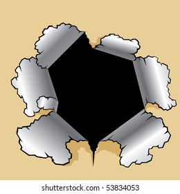 hole punched in the cardboard. The pieces of paper hanging around. Vector Image