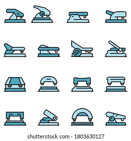 Hole puncher icons set. Outline set of hole puncher vector icons thin line color flat on white