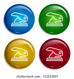 Hole puncher multi color gradient glossy badge icon set. Realistic shiny badge icon or logo mockup