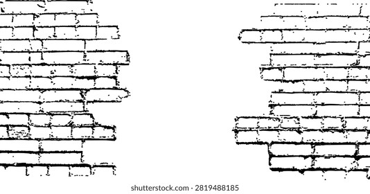 Hole in red brick wall. Grunge, sketch brick wall destruction bg, house construction pattern, brickwall demolition