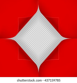 Hole in red sheet of paper on a transparent background. EPS 10 vector file included