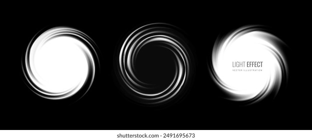 Hole round vortex effect - graphic icons on black background. Dynamic radial element set - vector illustration