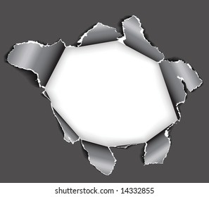 Hole in the sheet of paper - black and white