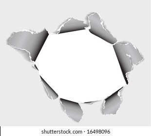 Hole in the sheet of paper - black and white