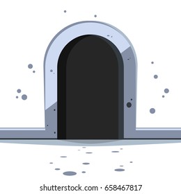 Hole in stone. Dark, splatter shadow - cartoon illustration