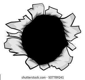A hole torn in the paper or metal background design element 