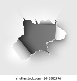 Hole torn in ripped paper on white background