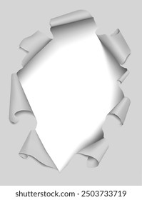 Hole in a torn sheet of paper. 3D vector illustration