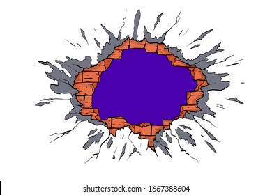 Hole in the wall. Comics style. Hand drawn vector illustration