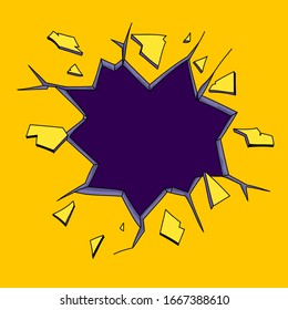 Agujero en la pared. Estilo de historietas. Ilustración vectorial dibujada a mano