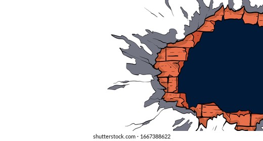 Hole in the wall. Comics style. Hand drawn vector illustration