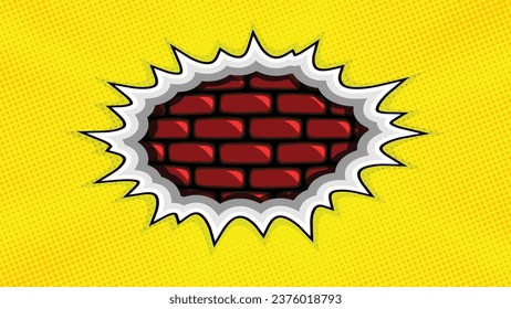 Hole in the wall. Comics style. Hand drawn vector illustration