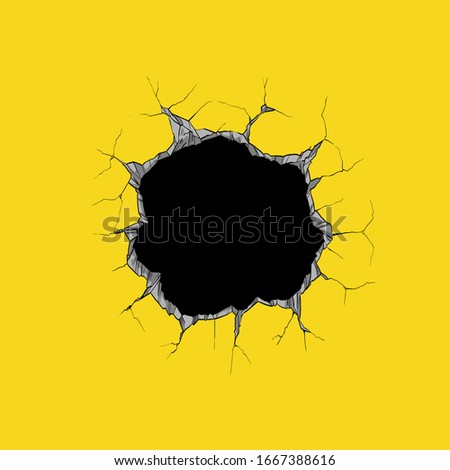 Hole in the wall. Comics style. Hand drawn vector illustration