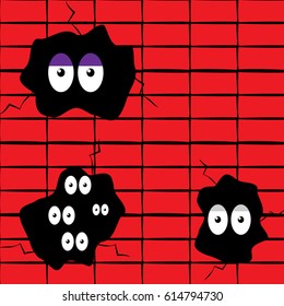 Hole in the wall with eyes. Vector illustration