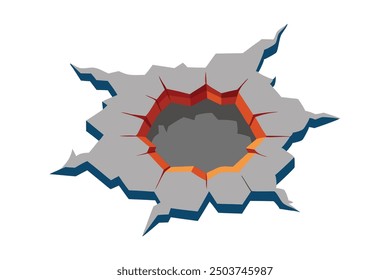 Un trou dans le mur avec un deuxième trou, peut-être causé par des dommages ou l'usure et déchirure à plat illustration vectorielle sur fond blanc