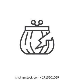 Das Symbol in der Geldbörse gestohlen. lineares Stilzeichen für mobiles Konzept und Webdesign. Purse mit Loch Umriss Vektorillustration Symbol. Symbol der Finanzkrise, Logo-Abbildung. Vektorillustration-Grafiken