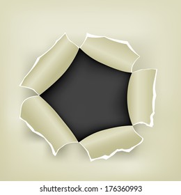 Hole in the white paper and black background inside